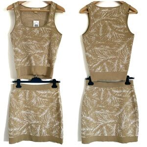 Michael Kors Two Piece Knit Set Tank Top And Skirt In Khaki & White Size S NWT